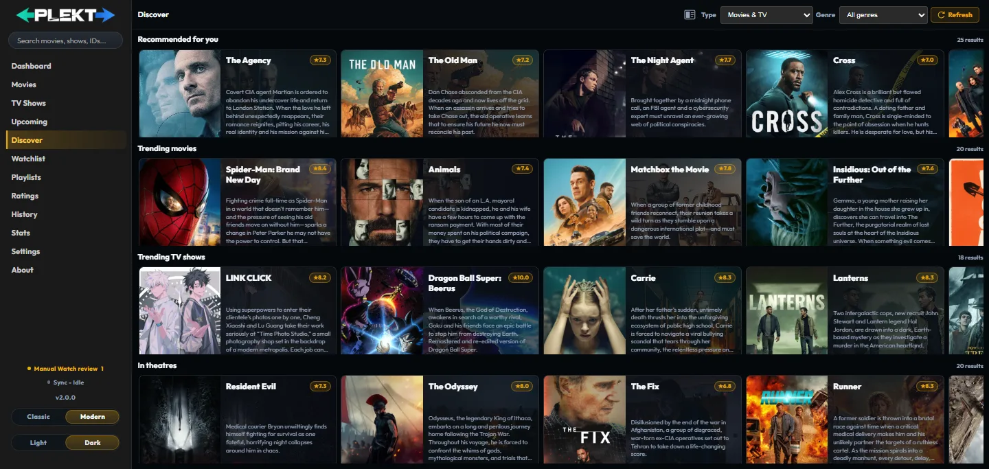 Plekt Discover cards used to open a title and access personal actions
