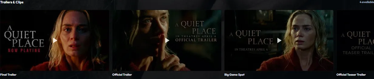 Plekt movie detail page showing the Trailers and Clips section