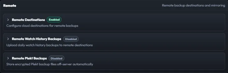 Plekt Remote backups settings showing the Backblaze B2 destination controls