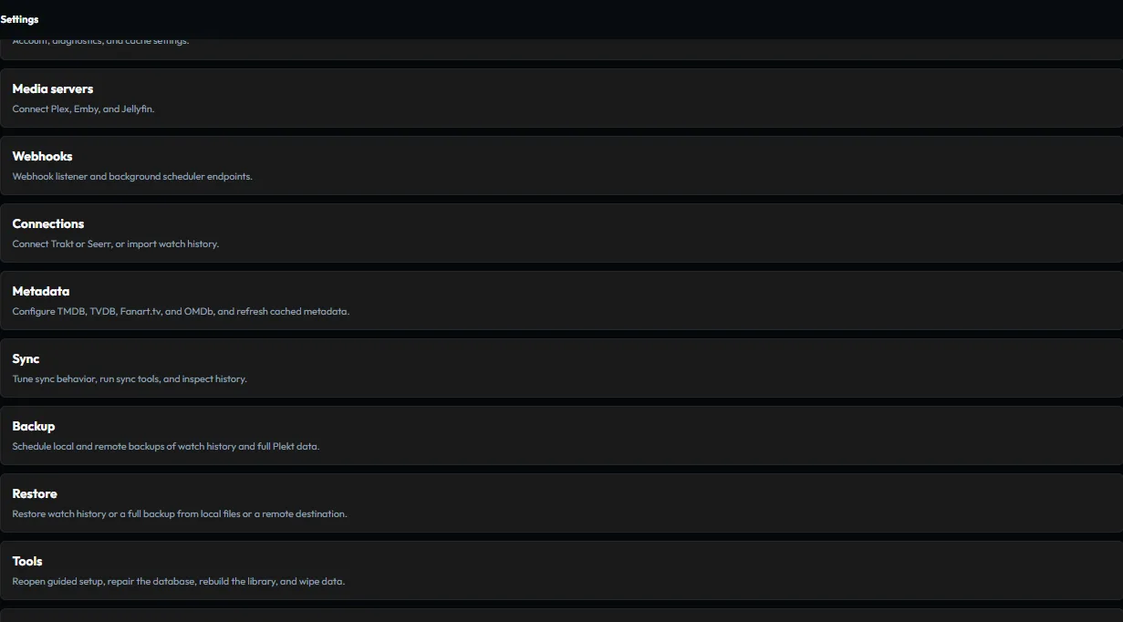 Plekt Settings landing page used to make and verify one configuration change