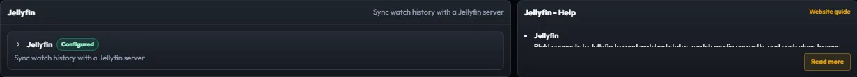 Plekt Jellyfin settings section showing connection and credential controls