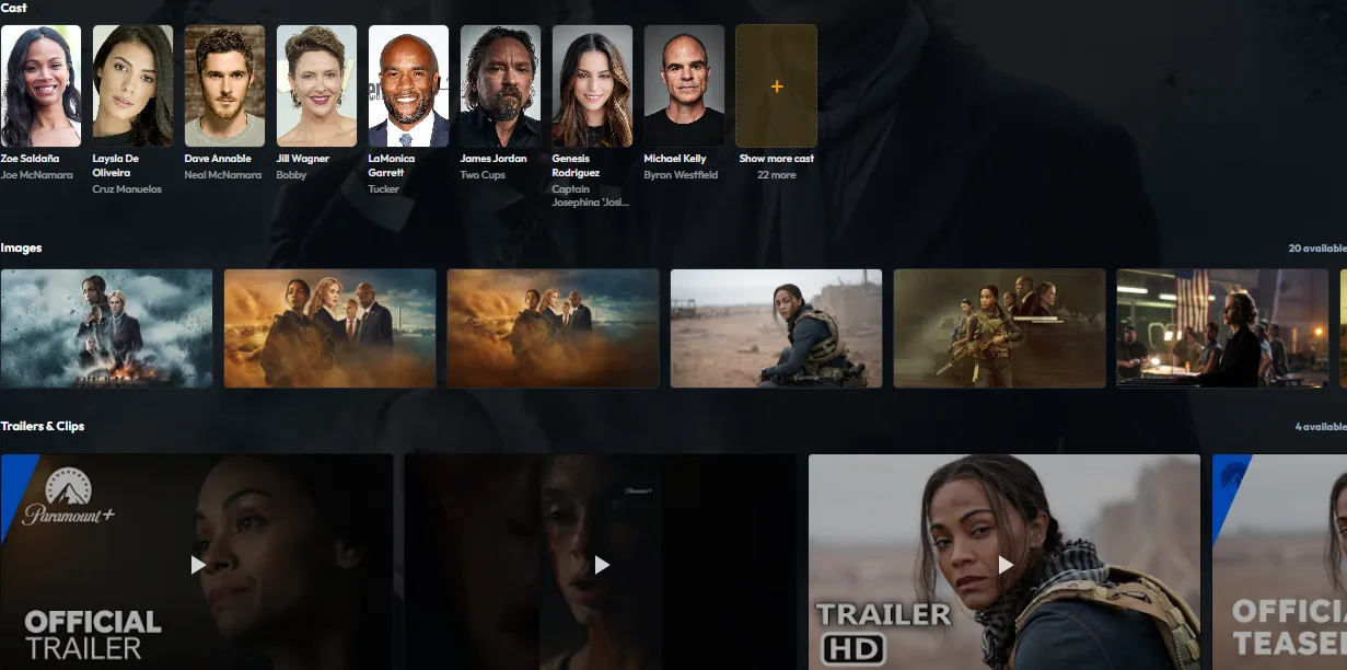 Plekt TV show detail page showing Cast, Images, and Trailers and Clips sections