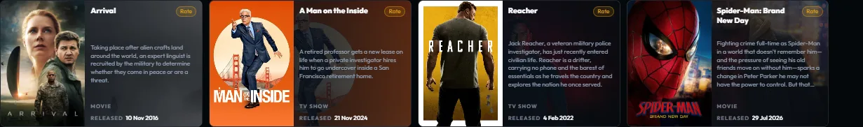 Plekt Watchlist cards with posters, titles, rating actions, and remove controls